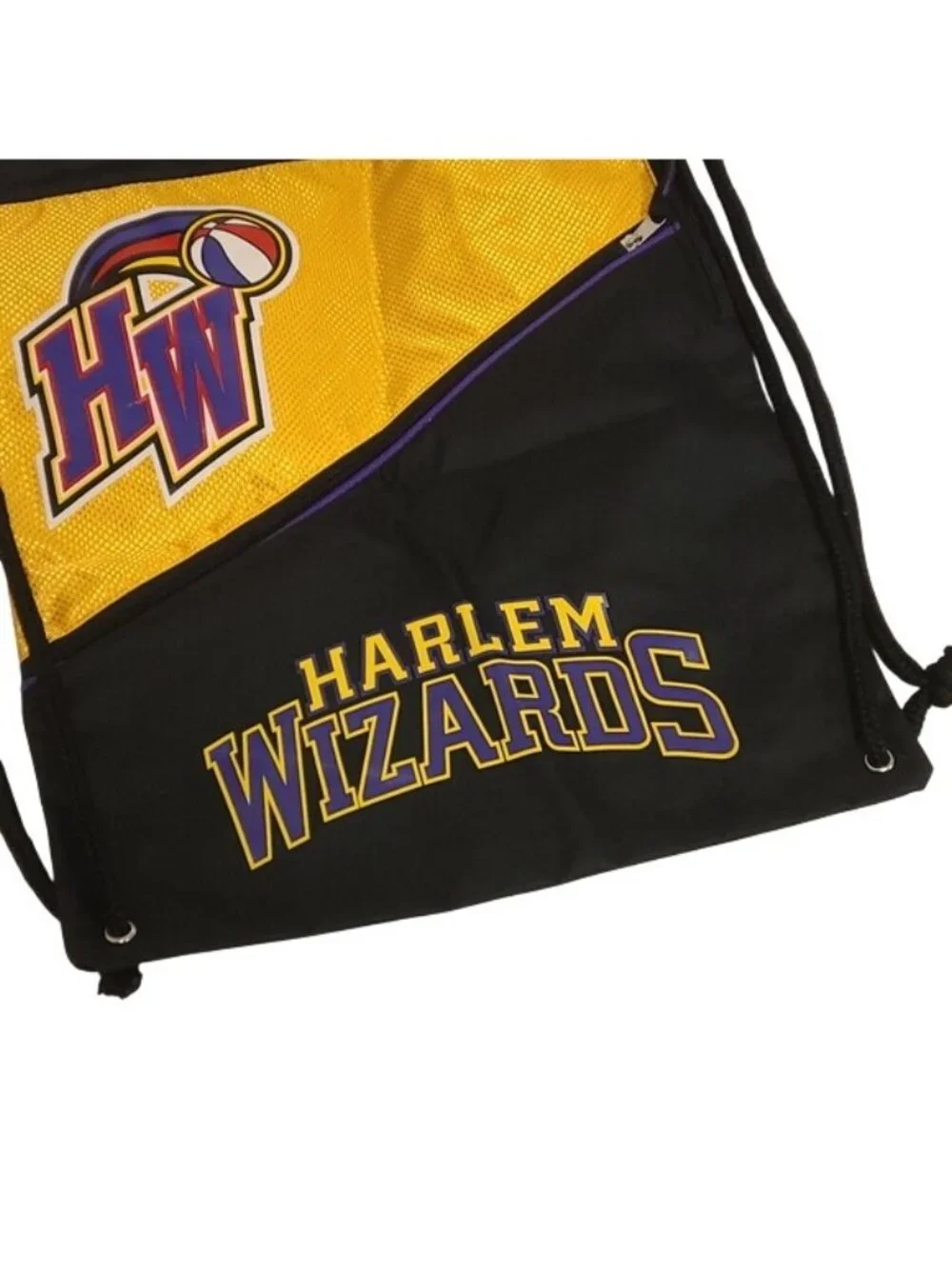 Harlem Wizards Basketball String Bag Travel Bag Bookbag Black Yellow Purple OS